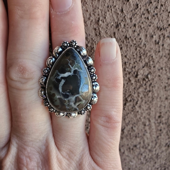 New Mud Crack Jasper Fossil 925 Silver Ring. - Picture 11 of 16